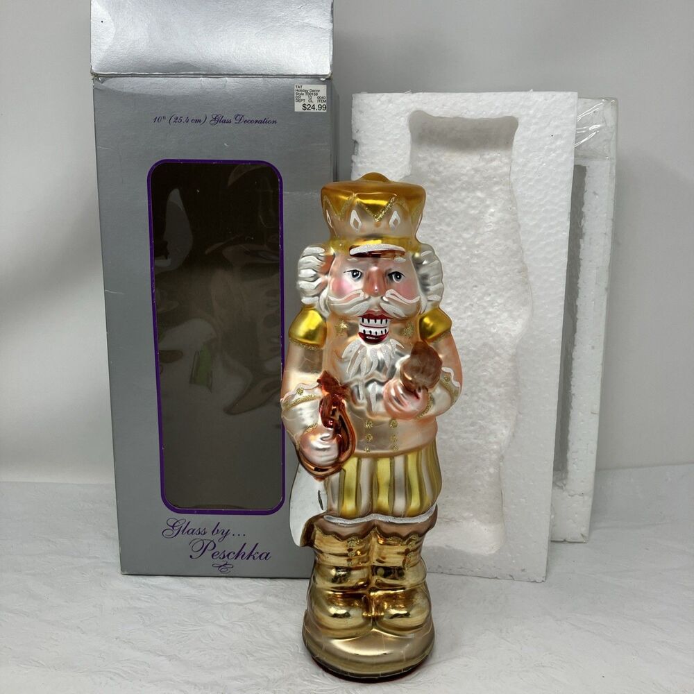 Vintage Hand Blown Glass Gold 10" Nutcracker by Peschka Christmas 1996 Figure